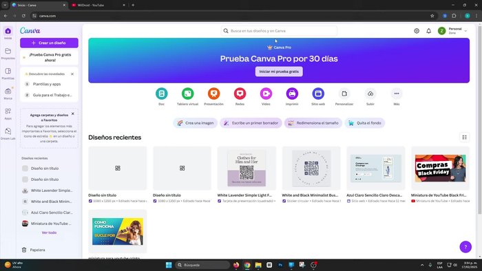 Crea un nuevo diseño, seleccionando 'Publicación de Instagram' o el tamaño que necesites.