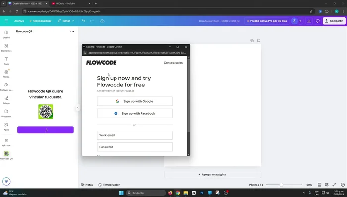 Crea una cuenta gratuita en Flow code QR para guardar y descargar el código.
