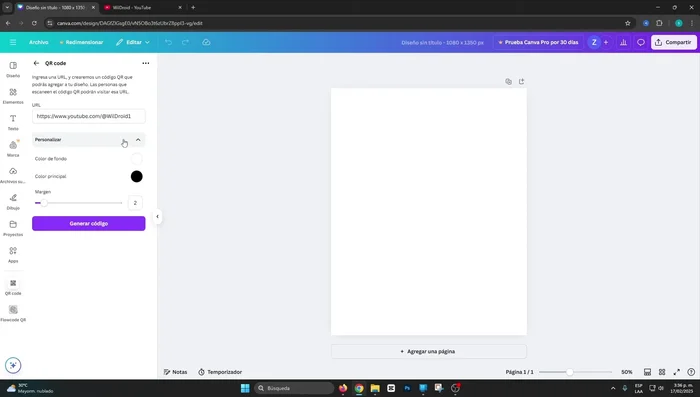 Personaliza el color del fondo y el color principal del código QR.