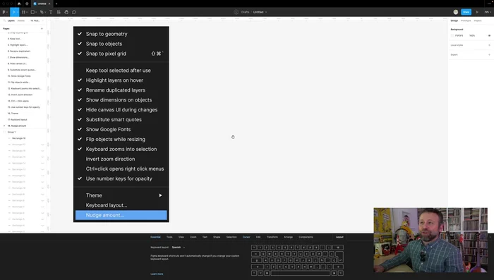 Ajusta el valor de "Nudge" para definir el incremento de movimiento de los objetos al usar las flechas del teclado (y el padding en Auto Layout).