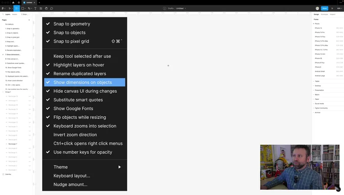 Desactiva "Show canvas" para ocultar los nodos de ajuste de los frames durante el diseño para evitar confusiones con los bordes.