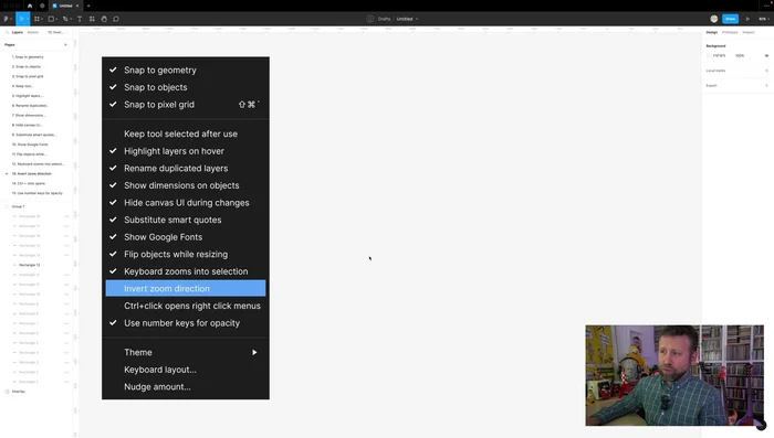 Ajusta "Invert zoom direction" para invertir el comportamiento del zoom de la rueda del ratón.