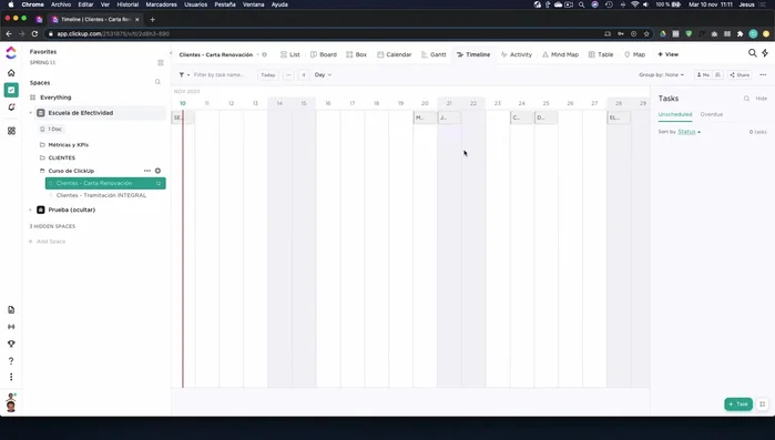 Visualización Línea de Tiempo: Para ver la distribución de tareas en el tiempo, ideal para planificación.