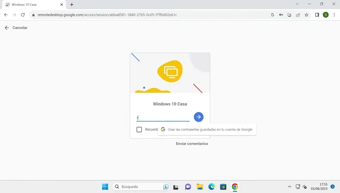 Permitir la conexión en la ventana emergente (3:28).