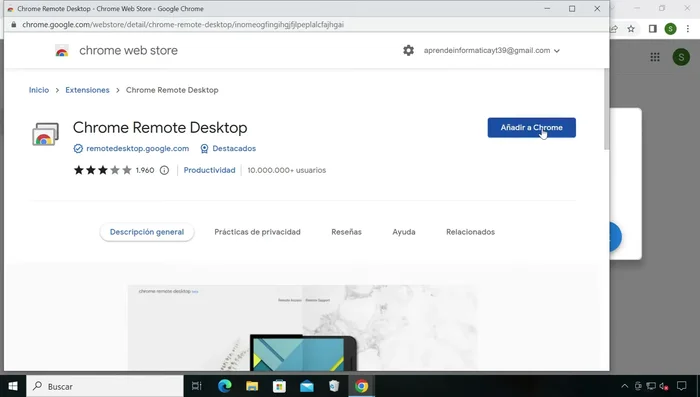 Instalar la extensión gratuita de Google pulsando en "Añadir a Chrome" y luego en "Añadir extensión" (0:49).