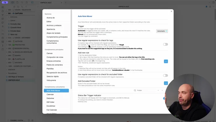 Especificar la palabra clave o etiqueta que activará la regla (ej: 'obsidian' para el título, o 'libros' para las etiquetas).