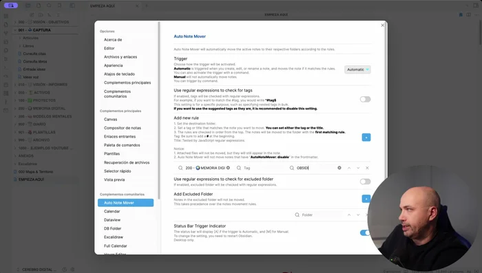 Especificar la palabra clave o etiqueta que activará la regla (ej: 'obsidian' para el título, o 'libros' para las etiquetas).
