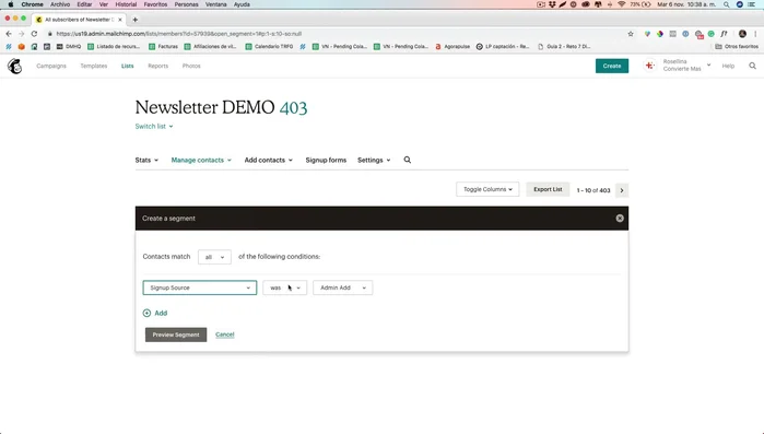 Elige 'Landing Page' y selecciona la landing page específica que te interesa (ej: promoción Black Friday).