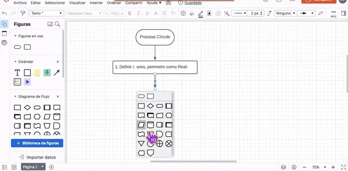 Seleccionar la forma de paralelogramo para la entrada de datos (segundo paso).