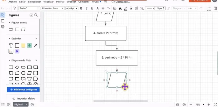 Utilizar paralelogramos para mostrar la salida de datos (sexto y séptimo paso).