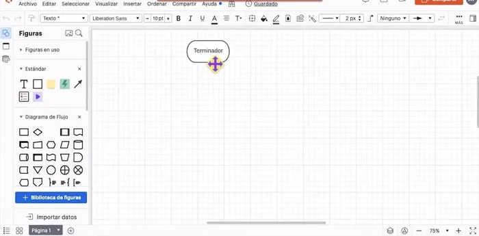 Seleccionar la forma de óvalo para finalizar el diagrama ('fin').