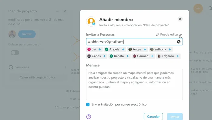 Haz clic en 'Invitar'.