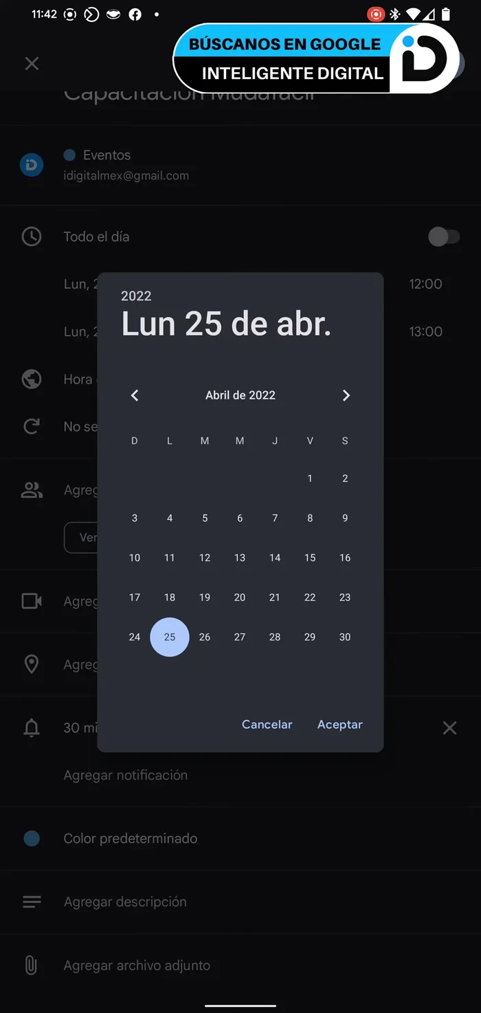 Especificar la hora de finalización del evento (ej: 18:00).