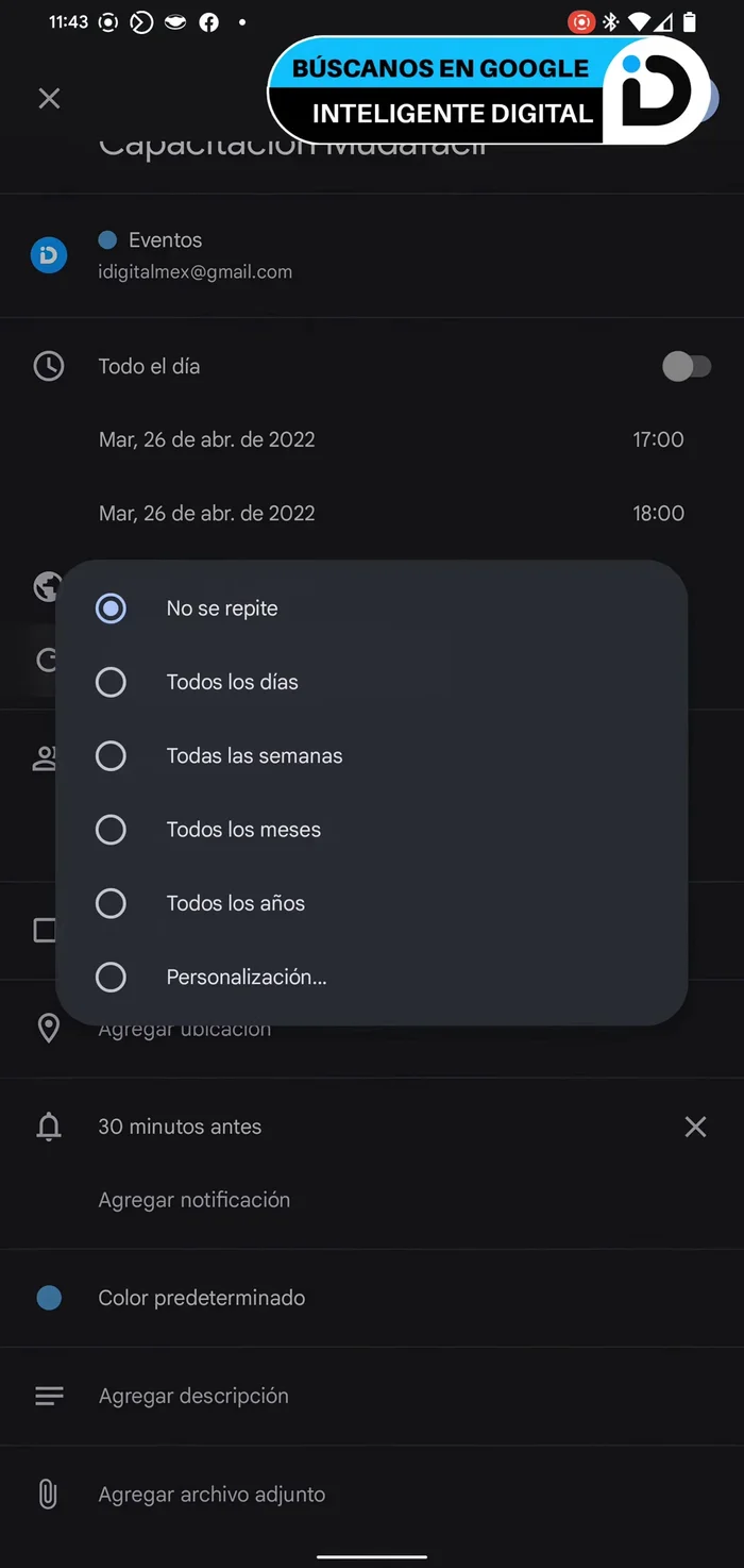 Establecer una fecha de finalización para la recurrencia del evento.