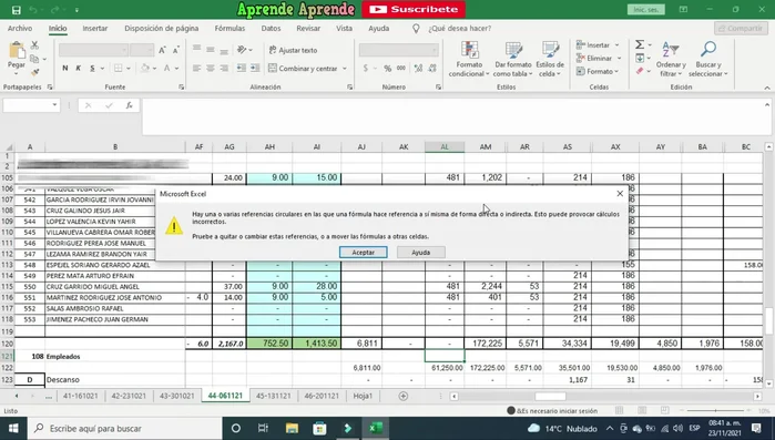 Corregir la fórmula. La solución más común es ajustar el rango de la fórmula para que no incluya la celda donde se encuentra la fórmula misma. También se puede borrar la fórmula si no es necesaria.