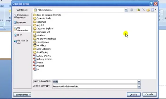 Elegir la carpeta de destino y asignar un nombre al archivo.