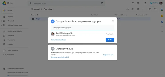 Cambia la configuración de 'Restringido' a 'Cualquier persona que tenga el vínculo'.