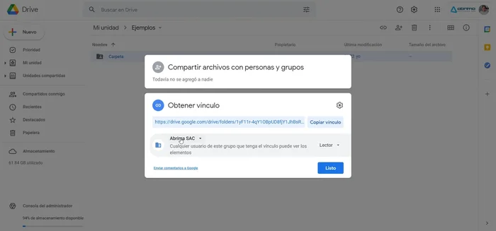 Cambia la configuración de 'Restringido' a 'Cualquier persona que tenga el vínculo'.