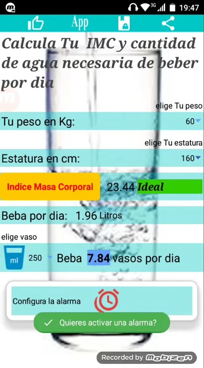 Calcular el número de vasos a beber al día.
