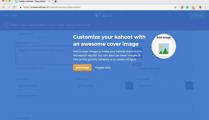 Añadir una imagen al cuestionario (opcional, pero recomendado para hacerlo más atractivo).