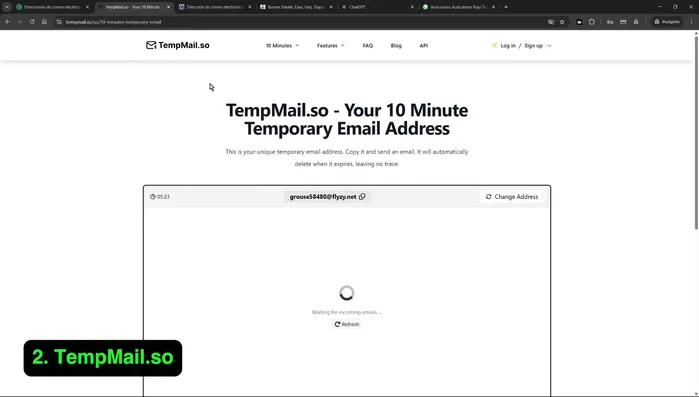 Seleccionar la duración del correo (5-30 minutos).