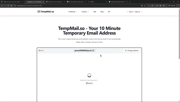 Seleccionar la duración del correo (5-30 minutos).