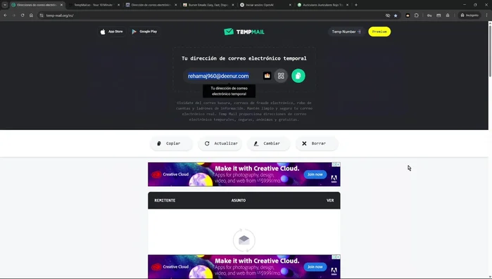 Copiar el código de verificación y completar el registro.
