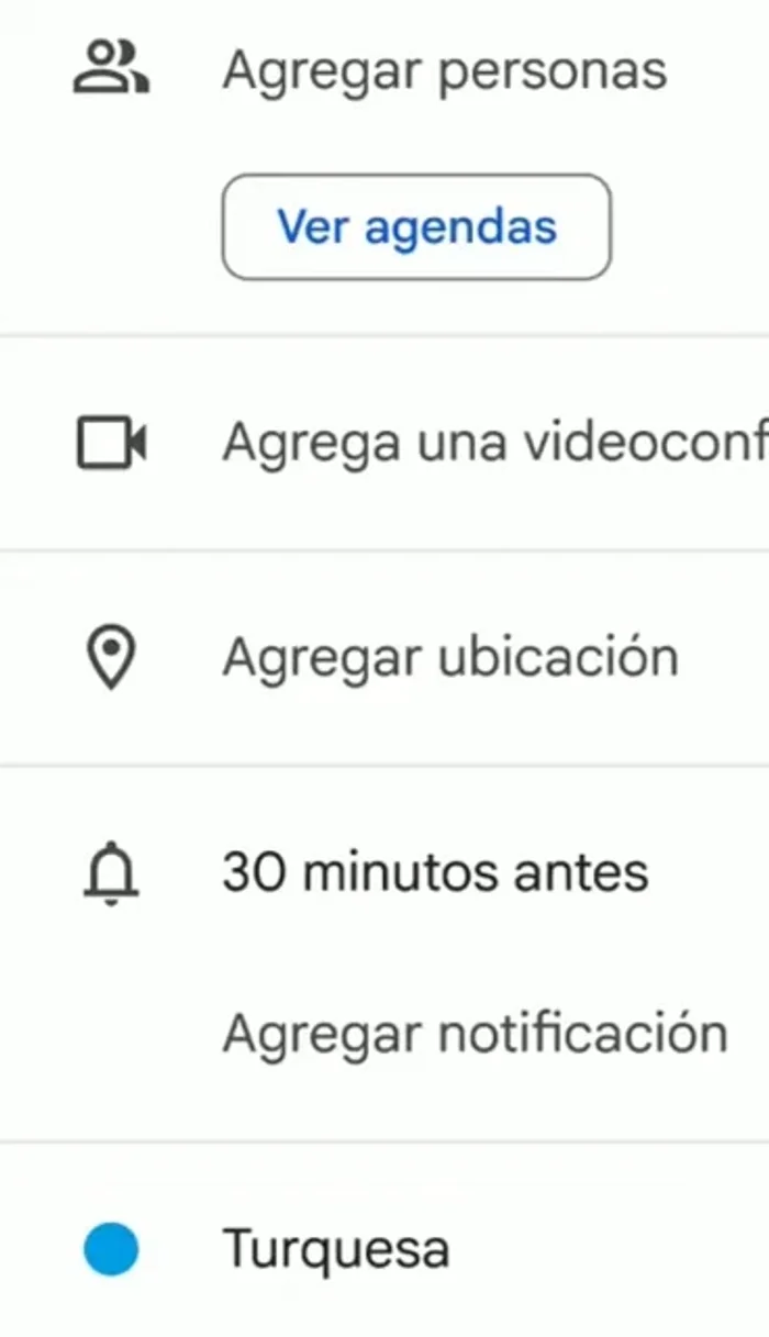 Configurar las notificaciones (tiempo antes del evento). Se pueden añadir múltiples notificaciones.