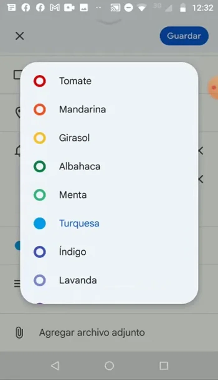 Seleccionar el color del evento.