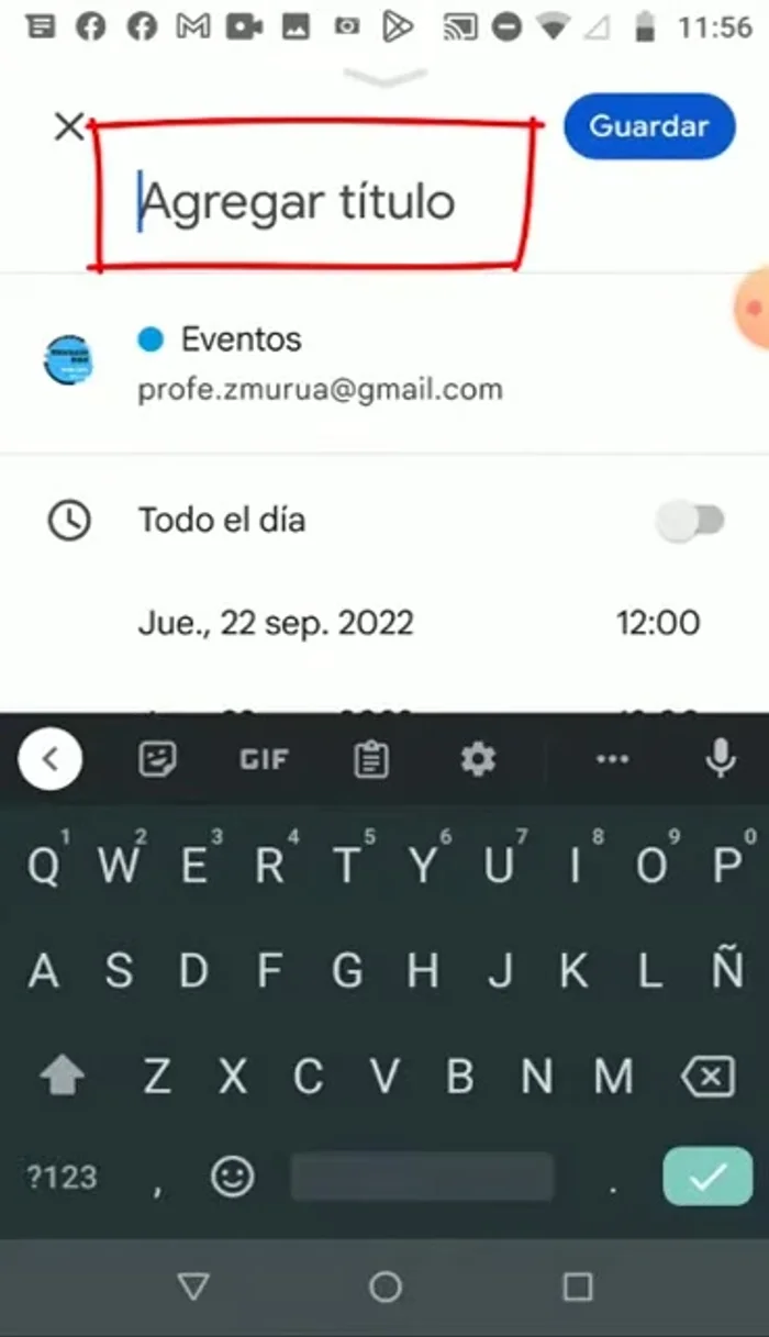 Seleccionar la fecha y hora de inicio y fin del evento. Si es un evento de todo el día, activar el botón correspondiente.