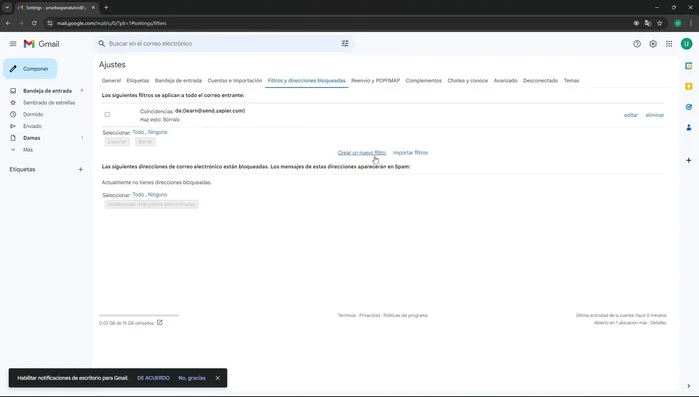 Crear un nuevo filtro.