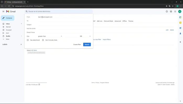 Agregar la dirección de correo de destino (la cuenta secundaria donde se reenviarán los correos).