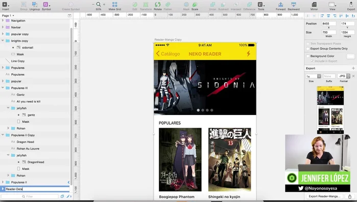 Organizar y renombrar las capas en Sketch (ej. 'reader details').