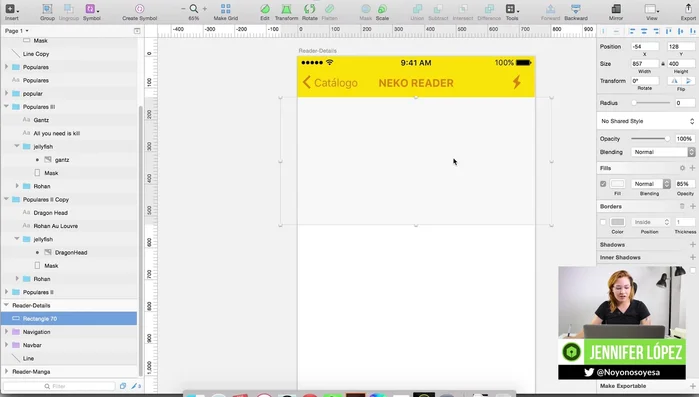 Ajustar el tamaño y la posición de los elementos en el Artboard para una mejor presentación y flujo de la interfaz.