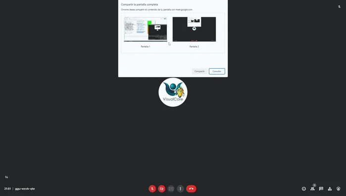Selecciona la pantalla que deseas compartir (si tienes varias pantallas conectadas).