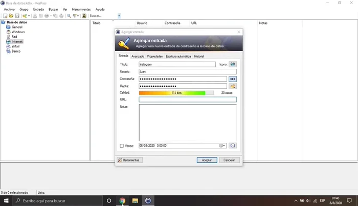 Pegar la URL en el campo correspondiente de Keepass.