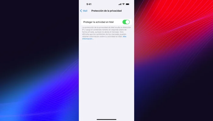 Protección de privacidad: Activa esta opción para mayor seguridad al descargar correos, previniendo datos de rastreo de IP.