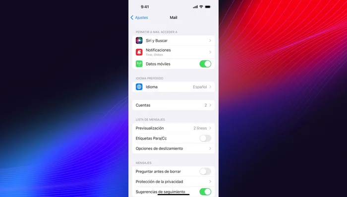 Configuración de la aplicación Mail: En 'Ajustes' (o 'Preferencias' en Mac), encontrarás la configuración de la aplicación. Aquí puedes activar/desactivar datos móviles, personalizar notificaciones, idiomas, etc.