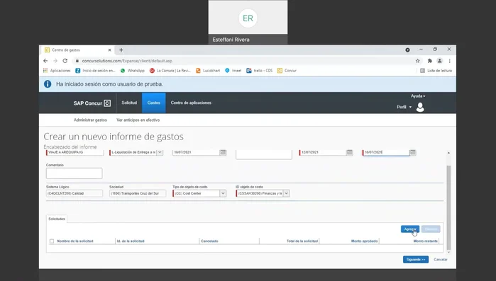 Agregar los gastos y comprobantes: