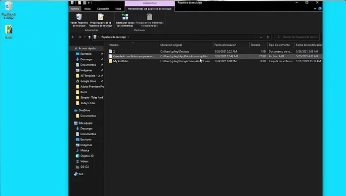Haz clic derecho sobre el archivo y selecciona 'Restaurar'.