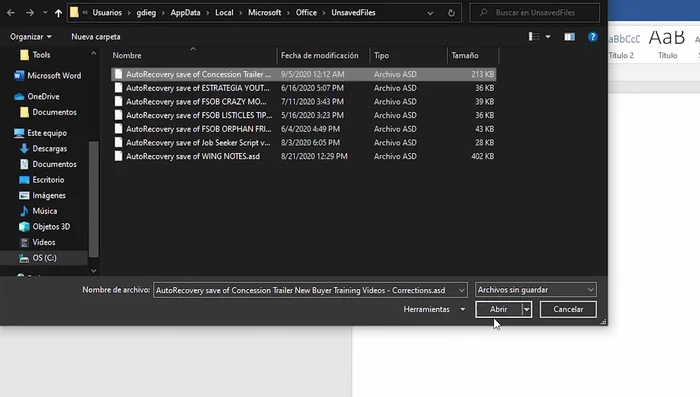 Elige el archivo deseado y presiona 'Abrir'.