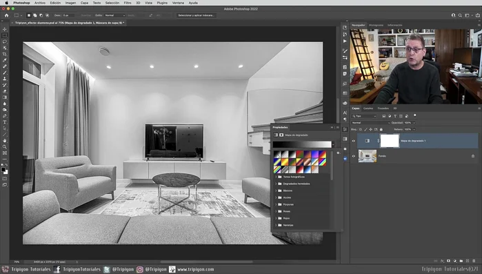 Seleccionar el degradado por defecto de negro a blanco.