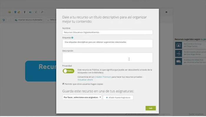 Guardar los cambios e introducir detalles generales (nombre y descripción).