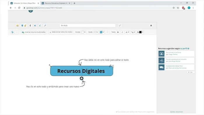 Modificar el tamaño de un nodo haciendo clic sostenido en el icono de flechas en la esquina superior izquierda.