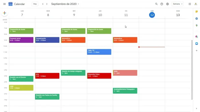 Ajustar la duración de un evento: Si necesitas modificar la hora de un evento, haz clic en el recuadro del evento y arrastra la flecha hacia arriba o hacia abajo para ajustar la duración.