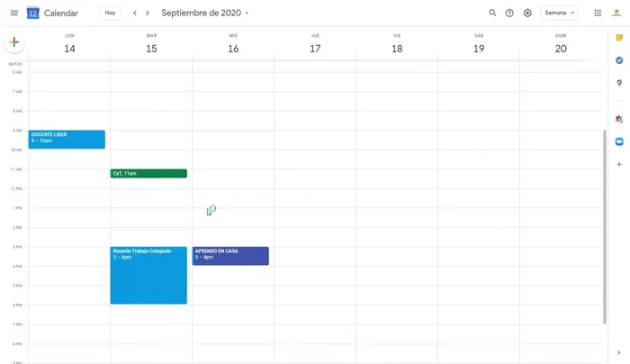 Ajustar la duración de un evento: Si necesitas modificar la hora de un evento, haz clic en el recuadro del evento y arrastra la flecha hacia arriba o hacia abajo para ajustar la duración.