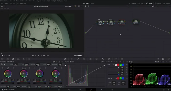 Ajustes en el nodo paralelo 'Watch': Utilizar Qualifier para seleccionar el reloj y aplicar ajustes de color sutiles para generar contraste.