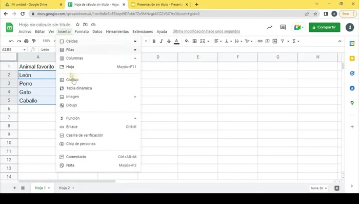 Ir a 'Insertar' > 'Gráfico'.