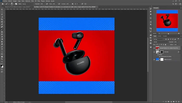 Crear una sombra debajo del producto usando un pincel circular difuso de color negro en una capa nueva debajo de la capa del producto.