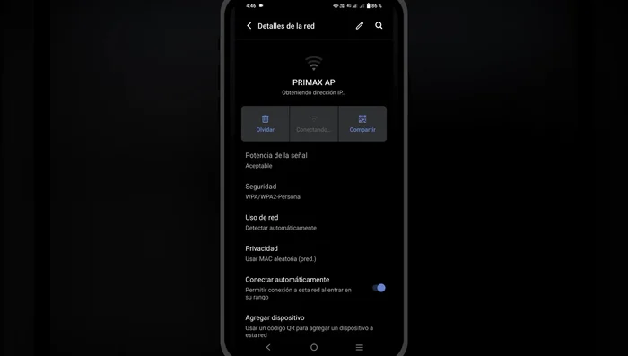 Presionar en el icono de edición (lápiz) para editar la configuración de red.